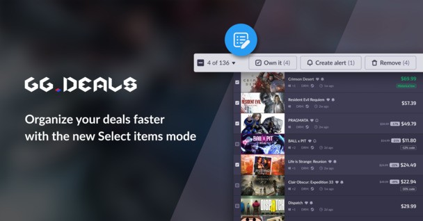 New feature: managing multiple games at once is now easier across GG.deals